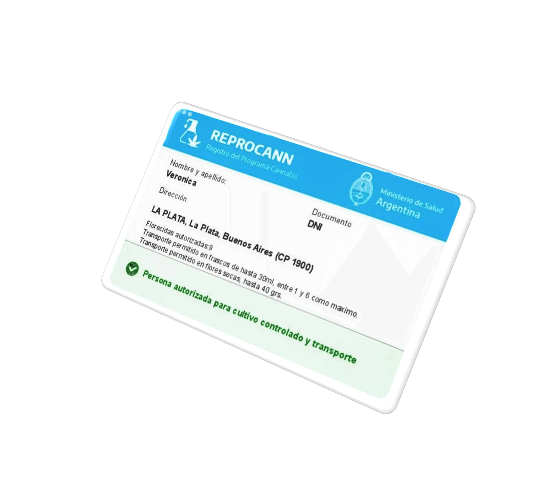 Credencial REPROCANN autorizada para cultivo controlado y transporte
